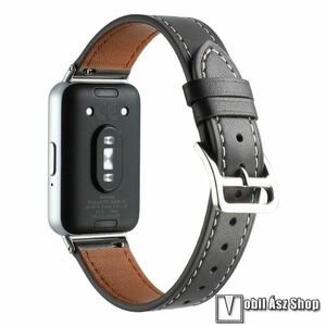 Samsung Galaxy Fit 3, Okosóra szíj, Valódi bőr, 120mm+85mm hosszú, Fémcsatos, Állítható, Szürke kép