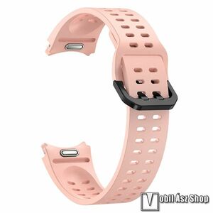 Okosóra szíj, Szilikon, Csatos, Gombos gyorskioldó, 91mm + 137mm hosszú, 20mm széles, Rózsaszín, Samsung Galaxy Watch FE, Watch4, Watch5, Watch5 Pro, Watch6, Watch7 kép
