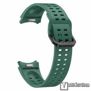 Okosóra szíj, Szilikon, Csatos, Gombos gyorskioldó, 91mm + 137mm hosszú, 20mm széles, Sötétzöld, Samsung Galaxy Watch FE, Watch4, Watch5, Watch5 Pro, Watch6, Watch7 kép