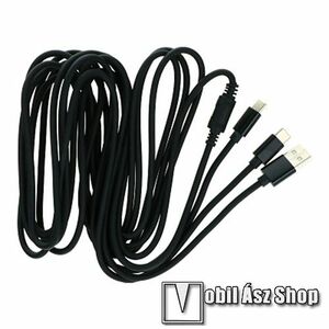 JYS DUAL PLAY & CHARGE töltőkábel, 5V-2A, 3m hosszú, 1x USB és 2x Type-C csatlakozó, Fekete kép