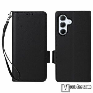 Samsung Galaxy A56 5G, Slim Wallet telefontok, Notesz, Asztali tartó, Oldalra nyíló, Mágneses, Bankkártyatartó, Csuklópánt, PU bőr, TPU, Fekete kép