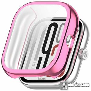 Xiaomi Redmi Watch 4, 5, Okosóra szilikon védőtok, Keret, Szilikon előlapvédő is, Galvanizált, Fényes, Rózsaszín kép