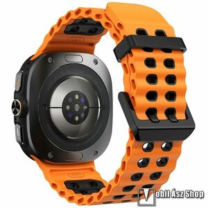 Samsung Galaxy Watch Ultra, Okosóra szíj, Szilikon, 135mm+80mm hosszú, Fém csat, Állítható, Rugalmas, Narancssárga, Fekete kép