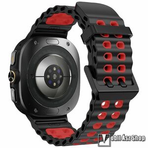 Samsung Galaxy Watch Ultra, Okosóra szíj, Szilikon, 135mm+80mm hosszú, Fém csat, Állítható, Rugalmas, Fekete, Piros kép