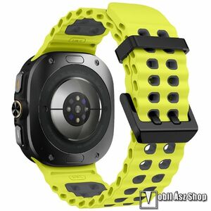 Samsung Galaxy Watch Ultra, Okosóra szíj, Szilikon, 135mm+80mm hosszú, Fém csat, Állítható, Rugalmas, Lime, Szürke kép