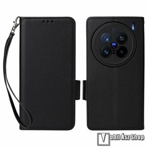 Vivo X200 Pro, Slim Wallet telefontok, Notesz, Asztali tartó, Oldalra nyíló, Mágneses, Bankkártyatartó, Csuklópánt, PU bőr, TPU, Fekete kép