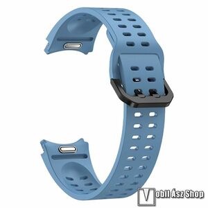 Okosóra szíj, Szilikon, Légáteresztő, Csatos, Gombos gyorskioldó, 91+137mm hosszú, 20mm széles, Kék, Samsung Galaxy Watch FE, Watch4, Watch5, Watch5 Pro, Watch6, Watch7 kép
