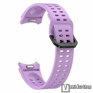Okosóra szíj, Szilikon, Légáteresztő, Csatos, Gombos gyorskioldó, 91+137mm hosszú, 20mm széles, Lila, Samsung Galaxy Watch FE, Watch4, Watch5, Watch5 Pro, Watch6, Watch7 kép