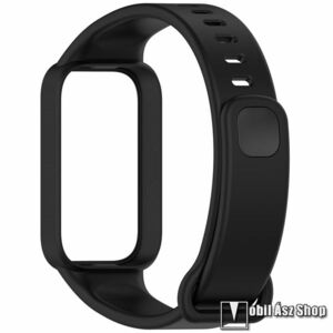 Xiaomi Smart Band 9 Active, Okosóra szíj, Védőtok, Bumper 2 az 1-ben, Szilikon, Állítható méret, 267mm hosszú, Fekete kép
