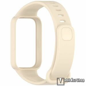 Xiaomi Smart Band 9 Active, Okosóra szíj, Védőtok, Bumper 2 az 1-ben, Szilikon, Állítható méret, 267mm hosszú, Bézs kép