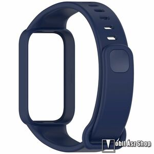 Xiaomi Smart Band 9 Active, Okosóra szíj, Védőtok, Bumper 2 az 1-ben, Szilikon, Állítható méret, 267mm hosszú, Sötétkék kép