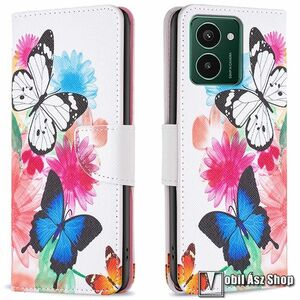 HMD Pulse Plus, Telefontok, Mágneses záródás, Bankkártyatartó, Asztali tartó, Szilikon belső, PU bőr, Virág és pillangó minta kép