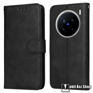 Vivo X200 Pro, Telefontok, Oldalra nyíló, Notesz, Bankkártyatartó, Asztali tartó, Mágneses zárófül, Csuklópánt, PU bőr, Szilikon, Fekete kép