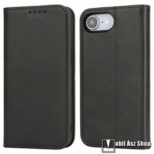 Apple iPhone 16e, Telefontok, Oldalra nyíló, Notesz, Asztali tartó, Bankkártyatartó, Rejtett mágneses záródás, PU bőr, Szilikon belső, Fekete kép