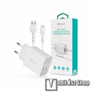 DEVIA Smart Series hálózati töltő, 2x USB aljzattal, 12W, 5V/ 2.4A, Gyorstöltés támogatás, microUSB adatátvitel és töltő kábellel, Fehér kép