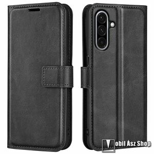 Samsung Galaxy A56 5G, A36 5G, Telefontok, Oldalra nyíló, Notesz, Asztali tartó, Mágneses zárófül, Bankkártyatartó, PU bőr, Szilikon belső, Fekete kép