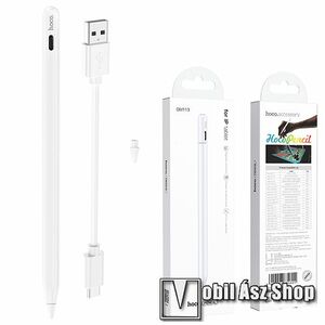 HOCO GM113 Active Stylus Pen, Érintőképernyő ceruza, Aktív, Kapacitív, Type-C port, Mágneses rögzítés, Beépített 130mAh akku, Apple Pencil, iPad, iPad Air kompatibilis, Jelző LED, Fehér kép