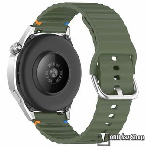Okosóra szíj, Szilikon, Fém csat, Állítható, 88, 5+125mm hosszú, 20mm széles, Sötétzöld, Garmin Bounce, Forerunner 165, vívoactive 5, Galaxy Watch7, Watch FE, Watch Fit 3, Amazfit GTS 4, Haylou LS02 Pro kép