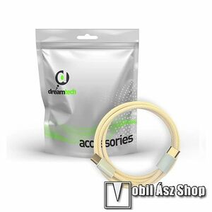 Dreamtech adatátvitel adatkábel és töltő, Type-C - Type-C csatlakozás, 1m hosszú, 60W, 20V/3A, PD gyorstöltés támogatás, Szövettel bevont, Sárga kép