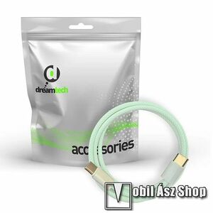 Dreamtech adatátvitel adatkábel és töltő, Type-C - Type-C csatlakozás, 1m hosszú, 60W, 20V/3A, PD gyorstöltés támogatás, Szövettel bevont, Zöld kép