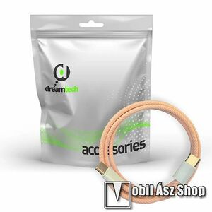 Dreamtech adatátvitel adatkábel és töltő, Type-C - Type-C csatlakozás, 1m hosszú, 60W, 20V/3A, PD gyorstöltés támogatás, Szövettel bevont, Rózsaszín kép