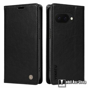 Google Pixel 9a, YIKATU Slim Wallet telefontok, Notesz, Asztali tartó, Oldalra nyíló, Mágneses, Bankkártyatartó, PU bőr, TPU belső, Fekete kép