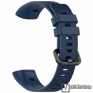 Huawei Band 4 Pro, 3 Pro, Okosóra szíj, Szilikon, Csat, 93+121mm hosszú, Textúrált, Sötétkék kép