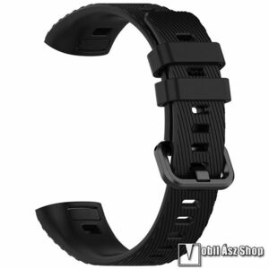 Huawei Band 4 Pro, 3 Pro, Okosóra szíj, Szilikon, Csat, 93+121mm hosszú, Textúrált, Fekete kép