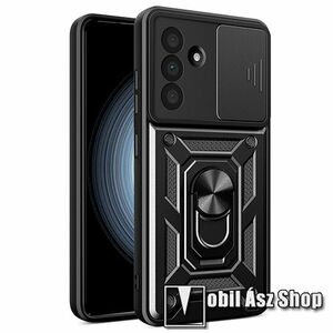 Samsung Galaxy A36, PJ ARMOR telefontok, Műanyag, Szilikon betétes, Ütésálló, Kameravédelem, Ujjgyűrű, Beépített fémlap, Fekete kép