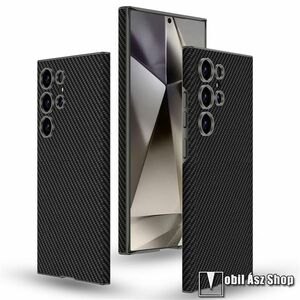 Samsung Galaxy S24 Ultra, GKK Telefontok, Műanyag hátlap, PU bőr borítás, Kameravédelem, Karbon minta, Fekete kép