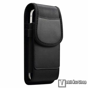 UNIVERZÁLIS álló tok, PU bőr, Övre fűzhető, Övcsipesz, Gumis, Ceruzatartó, Bankkártyatartó, Mágneses záródás, max 163 x 83 x 18mm méretű készülékekhez, Fekete kép