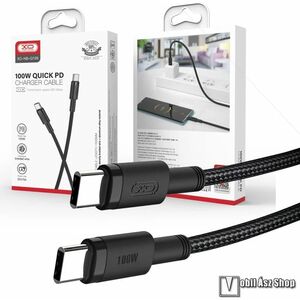 XO adatátvitel és töltő kábel, Type-C / Type-C csatlakozók, 20V/5A, 100W, 1, 5m hosszú, Szövettel bevont, Törésgátló, PD gyorstöltés támogatás, NB-Q199, Fekete kép