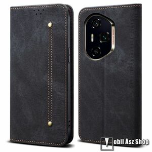 Honor 400 Pro, Telefontok, Notesz, Mágneses záródás, Oldalra nyíló, Asztali tartó, Bankkártyatartó, PU bőr, Farmer hatású, Szilikon belső, Fekete kép