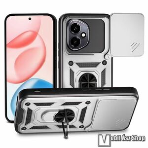 Honor 400, Ott! Camshield Armor Pro telefontok, Műanyag, Szilikon betétes, Ütésálló, Kameravédelem, Ujjgyűrű, Beépített fémlap, Ezüst kép