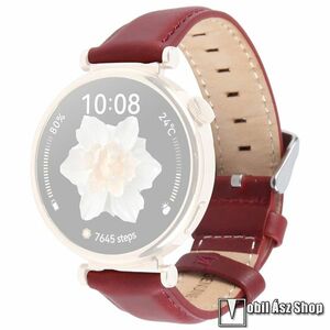 Valódi bőr okosóra szíj, Csat, Bordó, 20mm széles, Garmin vívoactive 6, 5, Approach S50, Bounce, Forerunner 165, Galaxy Watch7, Watch FE, Watch Fit 3 kép