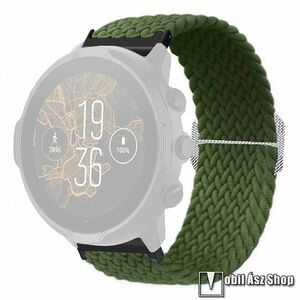 Okosóra szíj, Fonott szövet, 24mm széles, Sztreccses, Állítható, Sötétzöld, Mobvoi Ticwatch Pro 5, Suunto Spartan Sport, Spartan Sport Wrist HR, Suunto 9, 9 Baro, 7, D5 kép