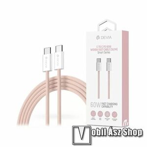Devia Smart Woven adatátvitel és töltőkábel, Type-C / Type-C csatlakozók, 20V/3A, 60W, 1m hosszú, Szövettel bevont, PD gyorstöltés támogatás, Rózsaszín kép