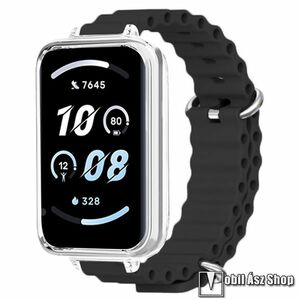 Honor Band 9, Okosóra szíj, Szilikon, Csőszerkezetes struktúra, Csat, Védőtok, Bumper 2 az 1-ben, Fekete kép