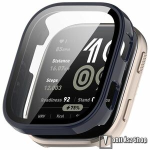 Xiaomi Amazfit Bip 6, Okosóra műanyag védőtok, Keret, 9H edzett üvegfólia, Sötétkék kép