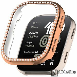 Xiaomi Amazfit Bip 6, Okosóra műanyag védőtok, Keret, Bumper, Strasszkővel díszített, Rose Gold kép