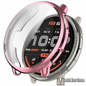 Xiaomi Amazfit Active 2, Okosóra szilikon védőtok, Keret, Szilikon előlapvédő is, Galvanizált, Rózsaszín kép