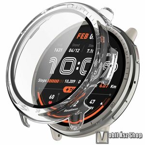 Xiaomi Amazfit Active 2, Okosóra műanyag védőtok, Keret, 9H edzett üvegfólia, Átlátszó kép