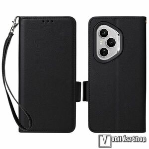 Honor 400 Pro, Slim Wallet telefontok, Notesz, Asztali tartó, Oldalra nyíló, Mágneses, Bankkártyatartó, Csuklópánt, PU bőr, TPU belső, Fekete kép