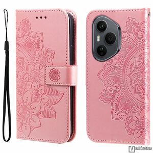 Honor 400 Pro, Telefontok, Notesz, Asztali tartó, Oldalra nyíló, Bankkártyatartó, Mágneses zárófül, Csuklópánt, PU bőr, Szilikon belső, Gravírozott manda virág mintás, Rózsaszín kép