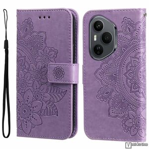 Honor 400 Pro, Telefontok, Notesz, Asztali tartó, Oldalra nyíló, Bankkártyatartó, Mágneses zárófül, Csuklópánt, PU bőr, Szilikon belső, Gravírozott manda virág mintás, Lila kép