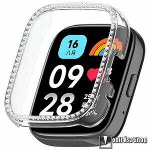 Xiaomi Redmi Watch 3 Lite, Watch 3 Active, Okosóra műanyag védőtok, Keret, Bumper, Strasszkővel díszített, Átlátszó kép