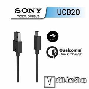 Sony adat és töltőkábel, USB-A / USB-C, 15W, 3A, 1m hosszú, QC 3.0 gyorstöltés, UCB-20, Fekete kép