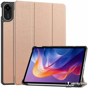 Xiaomi Redmi Pad 2, Tablet tok, Mappa, Oldalra nyíló, Trifold asztali tartó, Mágneses záródás, Műanyag belső, PU bőr, Rose Gold kép