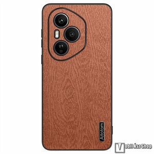 Honor 400 Pro, Telefontok, PU bőr hátlap, Szilikon keret, Kamerasziget védelem, Fa mintázat, Barna kép