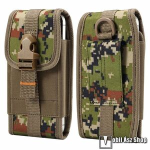 Telefontok, Álló, Csat, Tépőzár, Karabíner, Övre fűzhető, Kártyazseb, Cseppáló oxford szövet, Terep zöld, 170 x 85 x 20mm kép